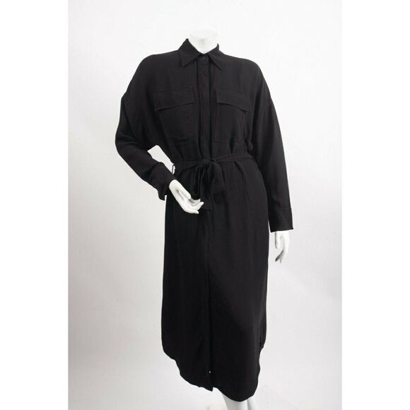 Massimo Dutti Womens Shirt Dress Midi US 6 EU 38 Black Button Front 6615/331 NWT - Picture 1 of 7